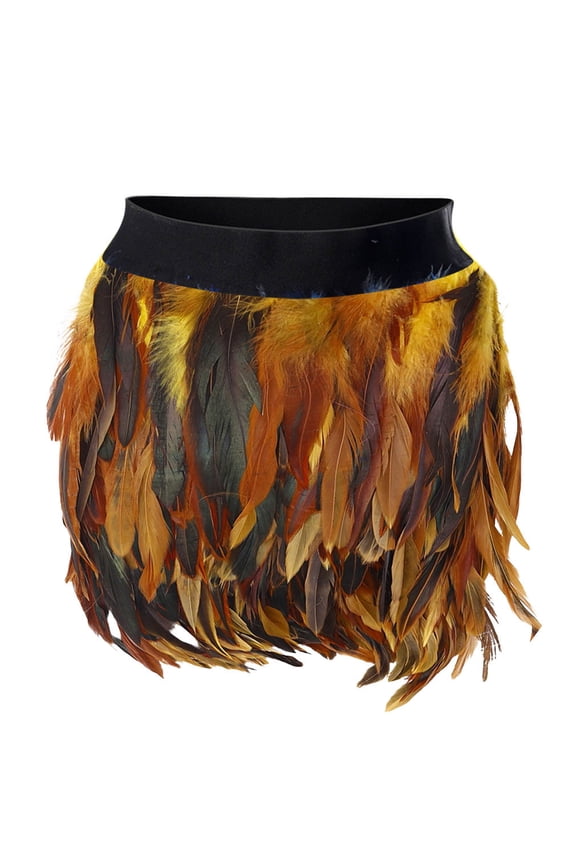 Gothic Feathery Skirt for Festivals Color Block Irregular Dance Skirt for Parties Bars and Jazz Events Themed Wear Yellow XS