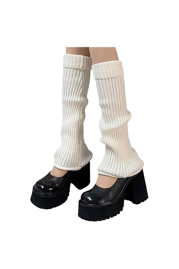 Gothic Knit Knee High Stockings Japanese Long Socks Leggings Gaiters for Winter Warm and Cozy White
