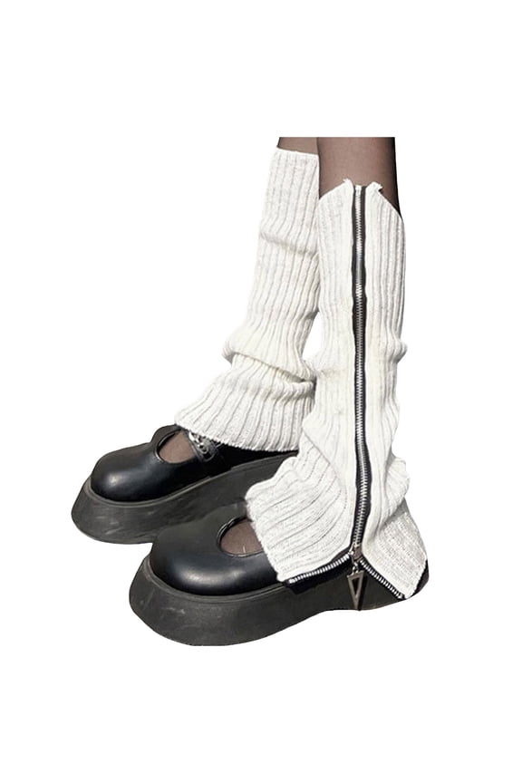 Gothic Knit Long Socks Japanese Leg Warmers Leggings Gaiters Knee Winter Ankle Heap Sock Style for Women White