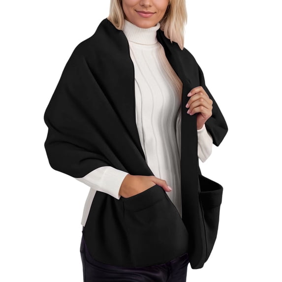 HJYCHN Hair Scarf Oversized Knit Blanket Wrap Shawl Wearable Poncho Scarf Warm Soft Scarves Poncho Shawl Black One Size