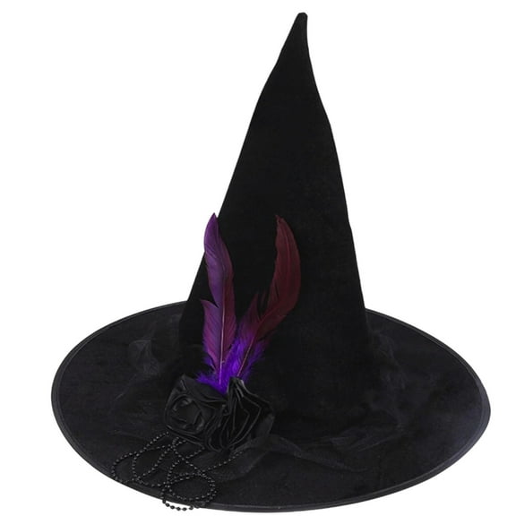 Fgnfyis Halloween Witch Hat with Feather for Magical Parties and Celebrations Womens Hats Purple