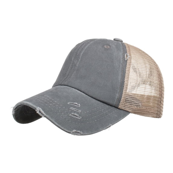 Fgnfyis Hats for Women Washed Distressed Hole Denim Patchwork Mesh Summer Breathable Sun Adjustable Mens Trucker Hats Grey One Size