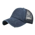 thumbnail image 1 of Fgnfyis Hats for Women Washed Distressed Hole Denim Patchwork Mesh Summer Breathable Sun Adjustable Mens Trucker Hats Navy One Size, 1 of 3