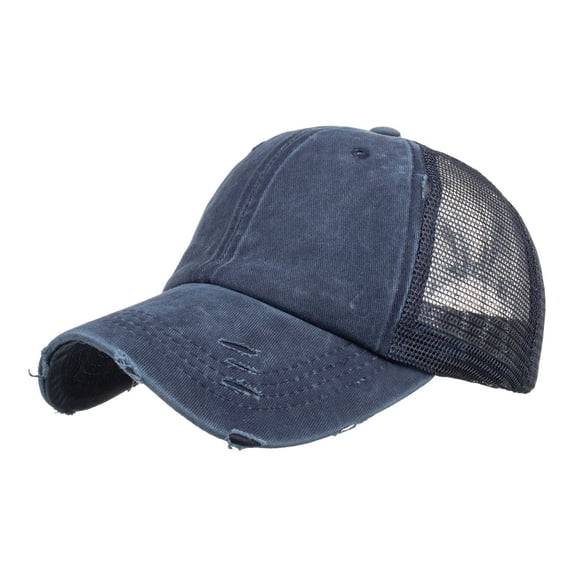Fgnfyis Hats for Women Washed Distressed Hole Denim Patchwork Mesh Summer Breathable Sun Adjustable Mens Trucker Hats Navy One Size