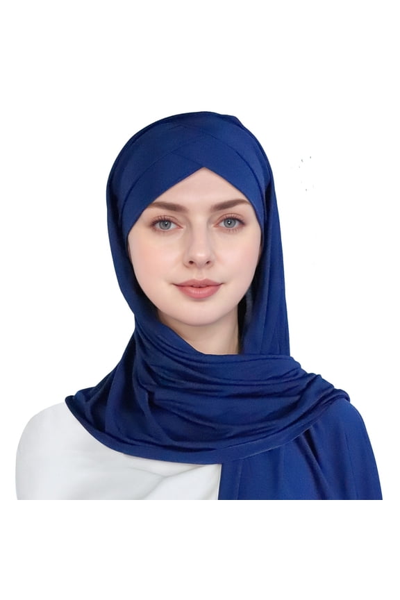 Head Scarf with Double Layer Tie Front and Integrated Cap Soft Comfortable for Daily Wear Hijab Sand Proof Covering Navy