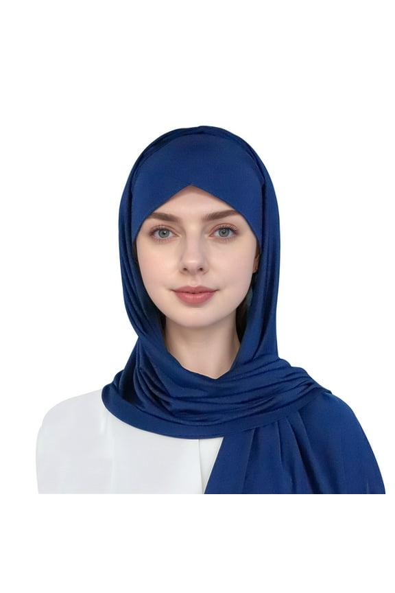 Head Scarf with Layer Tie Front and Integrated Cap Soft Breathable for Daily Wear Hijab Covering Navy