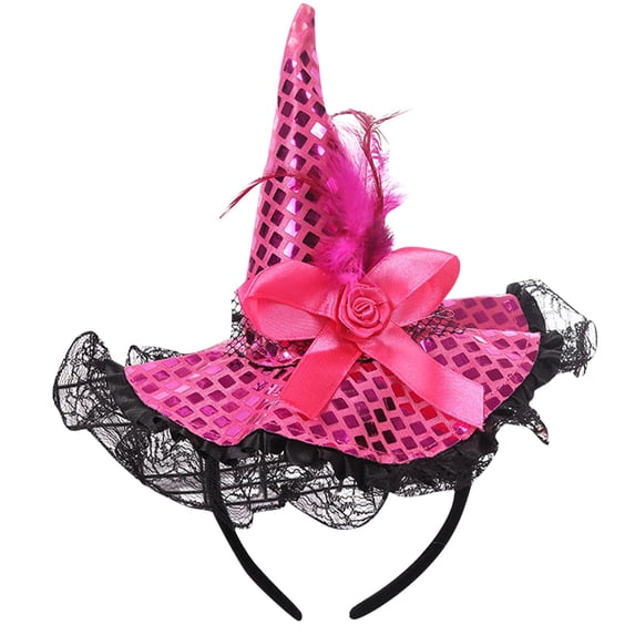 Fgnfyis Headbands for Women Halloween Witch Hat Fascinator Headband Masquerade Show Dance Fascinator for Women Hot Pink One Size