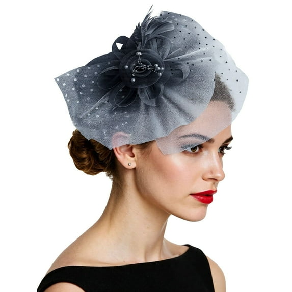 Fgnfyis Elegant Feather Fascinator Headband with Mesh for Women for Weddings Parties and Formal Events European Style Hair Accessory Black