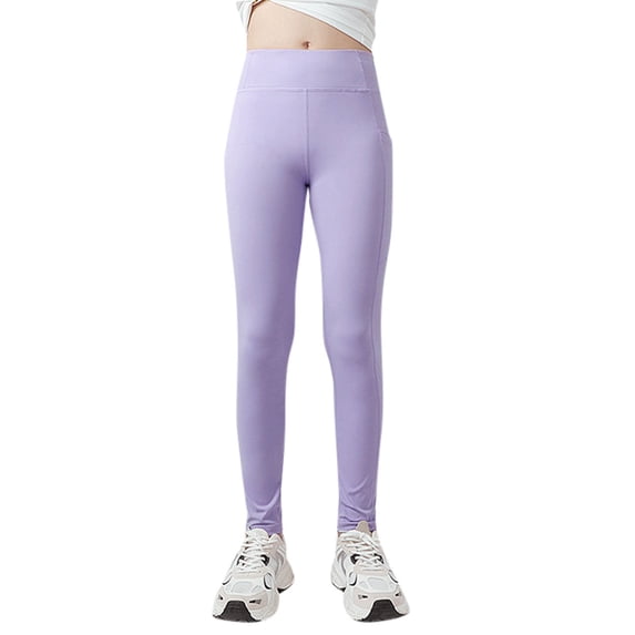Fgnfyis High Performance Girls Athletic Leggings for Dance Running Yoga Workout Training with Convenient Side Pockets Purple 7-8 Years