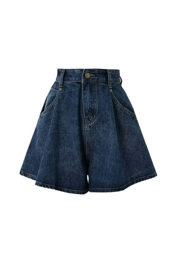 High Waist Plus Size Denim Shorts for Women Summer Casual A-line Wide Leg Hot Pants Skirt Style Blue M