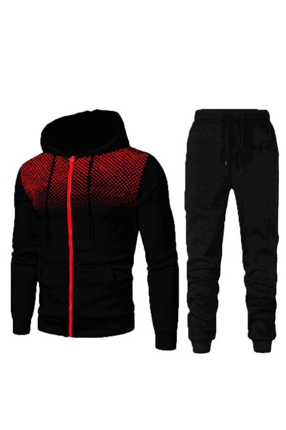 Hoodie Men's and Pants Winter Sweatshirt Suit Fitness with Dots Casual Sports Men Suits Sets Pants Sets for Men Black S
