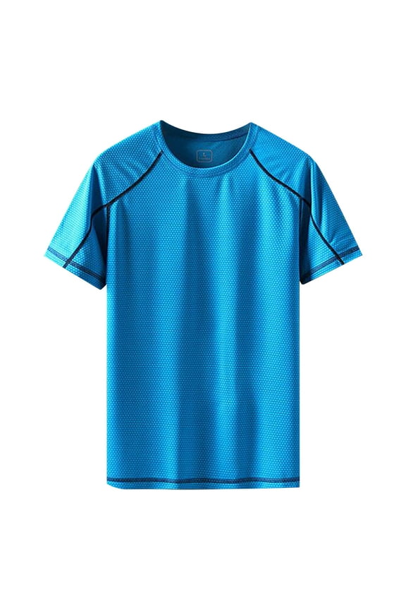 Ice Silk Loose Quick Drying Top Silky Smooth Round Neck Trend Solid Color T Shirt Men Short Sleeve Tops for Men Trendy Sky Blue L