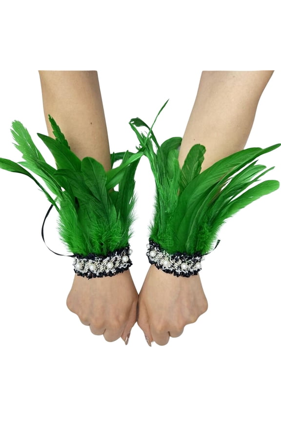 Imitation Pearl Feather Sleeves Solid Color Wrist Decoration for Halloween Masquerade Party Ethnic Gothic Style Accessory Mint Green
