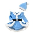 thumbnail image 1 of Fgnfyis Infant Girls Christmas Romper Long Sleeve with Fleece and Ruffle for Newborn Bodysuits Dress Hat Set Baby Attire Blue 6-9 Months, 1 of 6