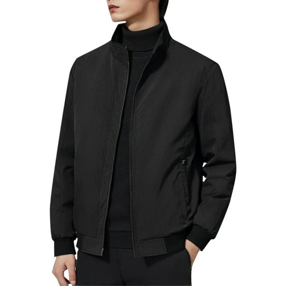 Fgnfyis Jacket for Men Casual Long Sleeve Zip up Solid Jacket for Daily Wear Outdoor Activities and Riding Spring Autumn Mens Jackets Black L