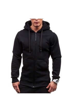 Jacket for Men Fashion Zipper Hooded Casual Sweater Top Solid Stitching Drawstring Coat Pullover Long Sleeve Mens Winter Coat Black M
