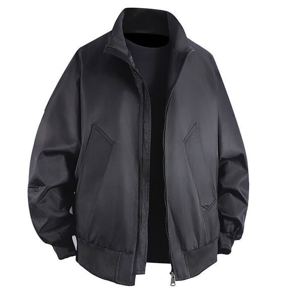 Fgnfyis Jacket for Men Solid Color Casual Stand Collar Baseball Jacket with Zipper and Side Pockets Casual Top Mens Coats Black XL