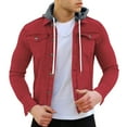 thumbnail image 1 of Fgnfyis Jacket for Men Spring Autumn Fashion Leisure Solid Color Buckle Lapel Slim Denim Jacket Coat Top Blouse Hooded Mens Winter Coat Red XL, 1 of 5