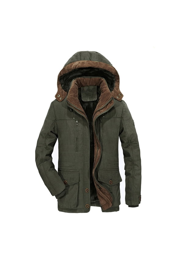 Jackets for Men Autumn Winter Fashion Casual Zipper Stereo Patch Pocket Plus Velvet Padded Jacket Thicken Coats for Men Green XXXXXXL