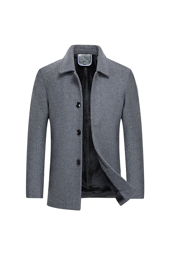 Jackets for Men Casual Wool Blend Overcoat Solid Color Turn Down Collar Heavy Lined Button Fashion Thicken Warm Topcoat Mens Coat Grey XXXXL