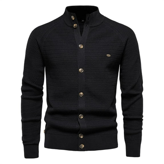 Fgnfyis Jackets for Men Fashion Business Stand Collar Warm Cardigan Sweater Knitted Outerwear Winter Coats for Men Black L
