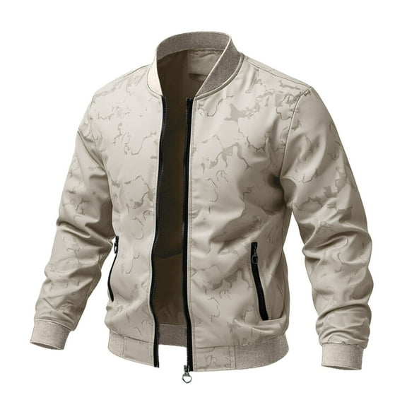 Fgnfyis Jackets for Men Fashion Flight Jacket Casual Baseball Coat Autumn Stylish Outerwear for Young Adults Stand Collar Mens Winter Coat White L