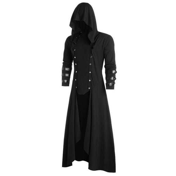 Fgnfyis Jackets for Men Hooded Insert Button up Coat Low Gothic Hoodie Long Button Outwear Performance Coats for Men Black S