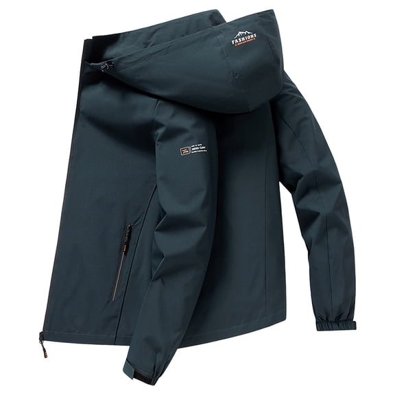 Fgnfyis Jackets for Men Letter Print Neck Zip up Hooded Windproof Casual Jacket Regular Fit Long Sleeve with Pockets Mens Winter Coats Green XXXXXL