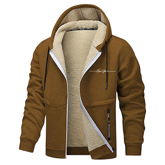 Fgnfyis Jackets for Men Lined Hooded Jacket with Stylish Print Warm Winter Outdoor Coat for Cold Weather Comfort Mens Winter Coats Khaki S