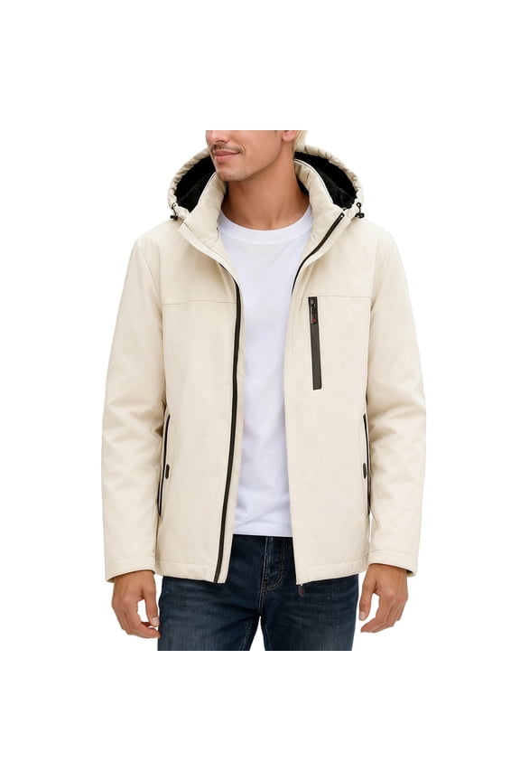 Jackets for Men Lined Softshell Jacket Outdoor Fashionable Warm Coat for Hiking Running Casual Wear Thickened Mens Winter Coat Beige M
