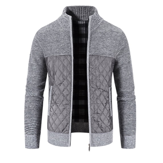 Fgnfyis Jackets for Men Winter Padded Jacket Stand Collar Knitted Splice Sweater Coat Casual Cardigan Stylish Coats for Men Grey M