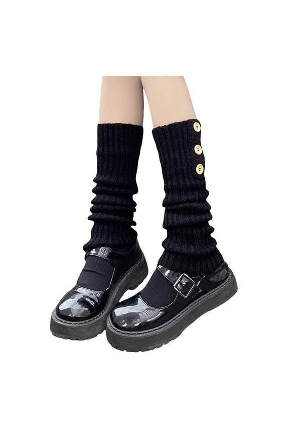 Japanese Gothic Knit Leg Warmers Long Winter Knee Socks Ankle Gaiters Leggings Black One Size