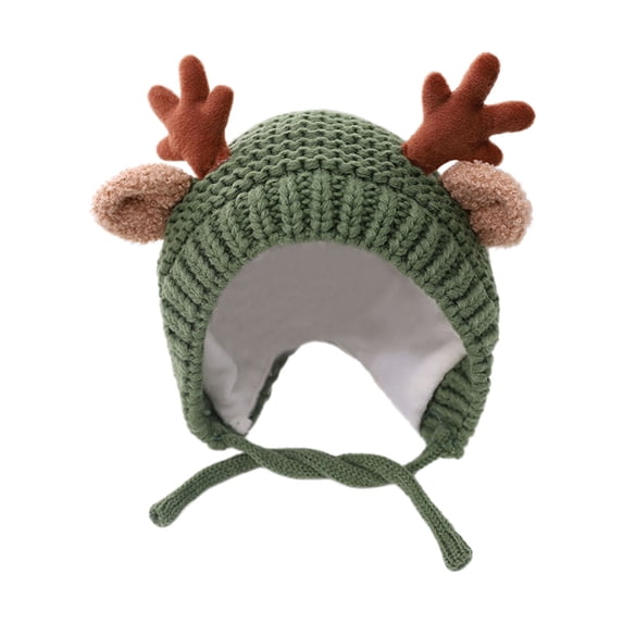 Fgnfyis Kids Cap Cute Cartoon Deer Ear Warm Tie String Knit Cap for Boys and Girls Baby Toddler Kids Hat Green One Size