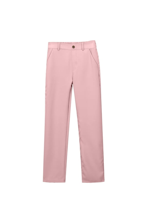 Kids Dress Pants High Stretch Flat Front School Slacks with Functional Pockets for Girls and Boys Comfortable Daily Wear Pink 15-16 Years