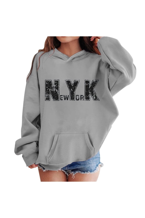 Kids Girls Hoodie with Pocket Graphic Letter Print Pullover Hooded Sweatshirt Hoodies for Kids for Casual Activities Grey 7-8 Years