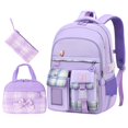 thumbnail image 1 of Fgnfyis Kids School Backpack Lightweight 3 Piece Pencil Lunch Bag Friendly Elementary Grades 1 4 Ages 5 15 Backpack for Girls Purple, 1 of 9