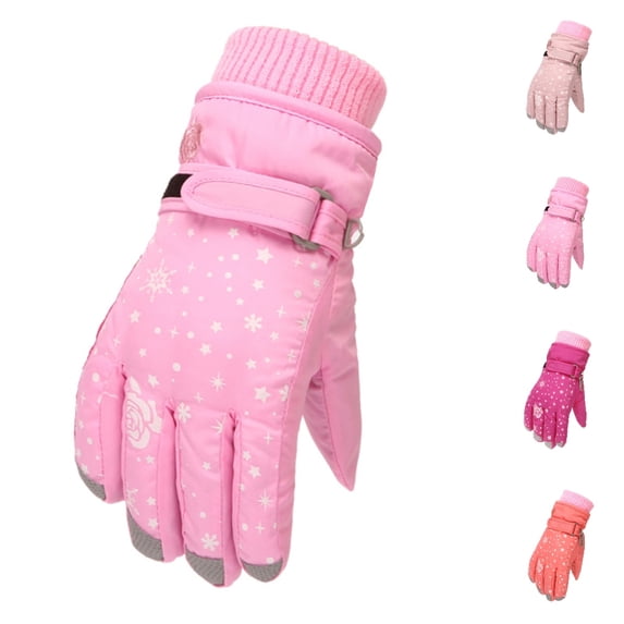 Fgnfyis Kids Ski Gloves Print Outdoor Skating Snowboarding Windproof Boys Girls Winter Gloves Ski Mittens Pink