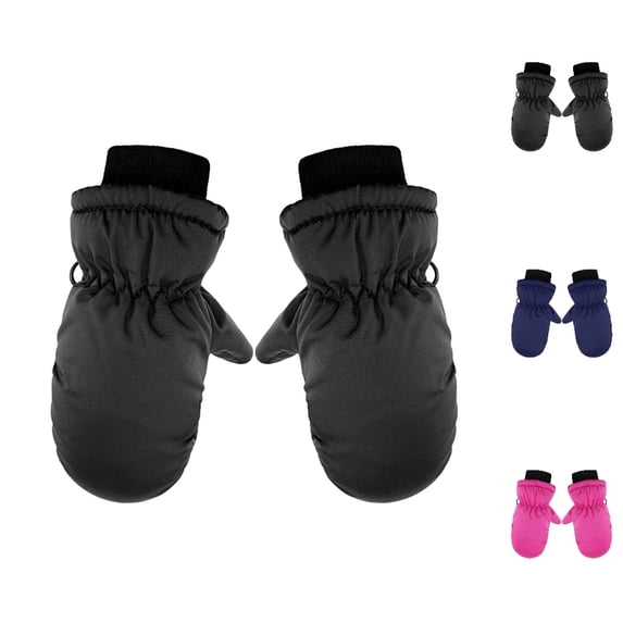 Fgnfyis Kids Ski Gloves Toddler Baby Mittens Pairs One Ski Solid Color Waterproof Mittens Black