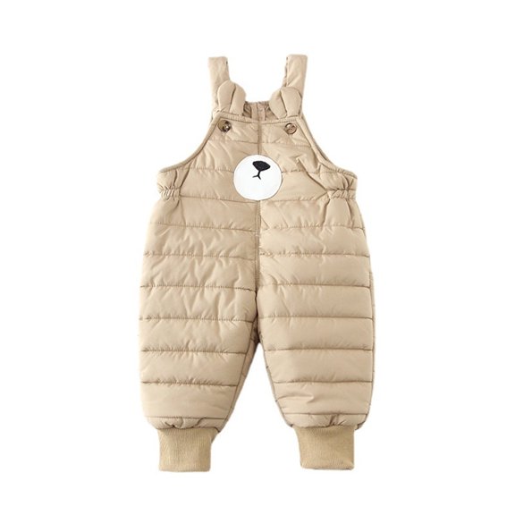 Fgnfyis Kids Toddler Boys Girls Insulated Ski Overalls Sleeveless Zipper Jumpsuit Winter Warm Down Pants for Outdoor Play Khaki 12-24 Months