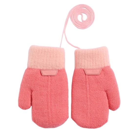 Fgnfyis Kids Warm Gloves Detachable Lanyard Double Layer Thermal Knitted Mittens Soft Cold Weather Handwear Pink