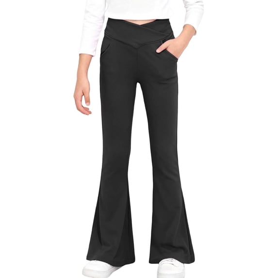 Fgnfyis Kis Pants High Waist Flared Yoga Pants for Girls Bootcut Leggings Dance Workout Stretchy Athletic Wide Leg Girl Leggings Black 9-10 Years