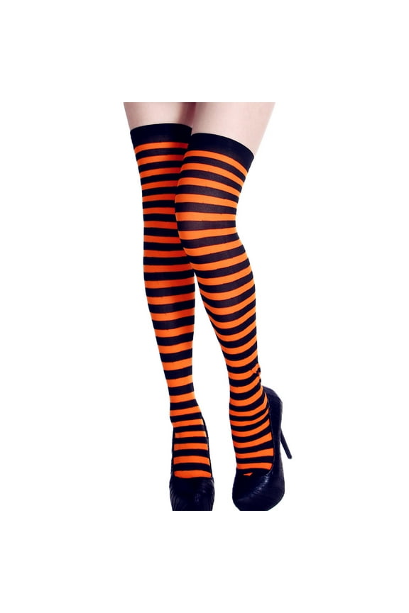 Knee High Print Props Long Dress Socks for Women Stripe Fancy Dress Party Socks Fashion Statement Novelty Wear Orange
