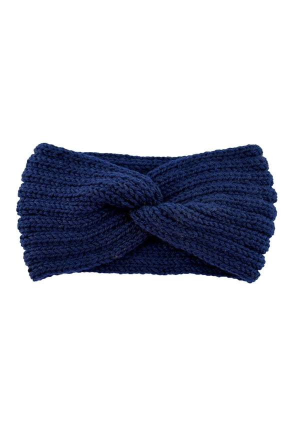 Knit Winter Headband for Women Stretchy Soft Lined Ear Warmer Comfortable Design Navy One size
