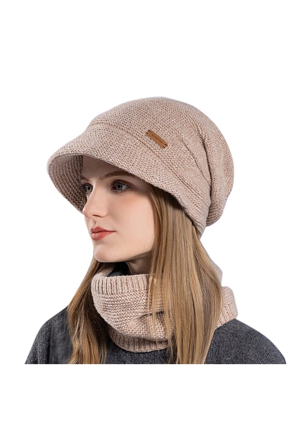 Knitted Hat Winter Cycling Windproof Warm Cap with Brim Ear Winter Hats Winter Hats for Women A