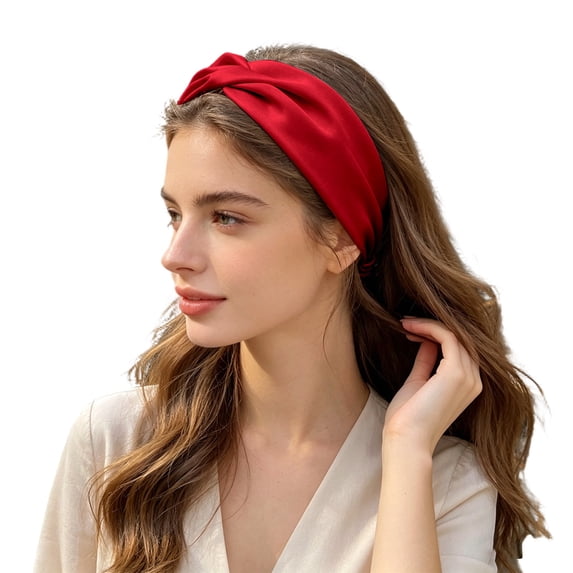 Fgnfyis Knotted Headband for Women Korean Style Pleated Headband Washing Face Bathing Makeup Stretchy Bandana Hair Bandana Red One Size