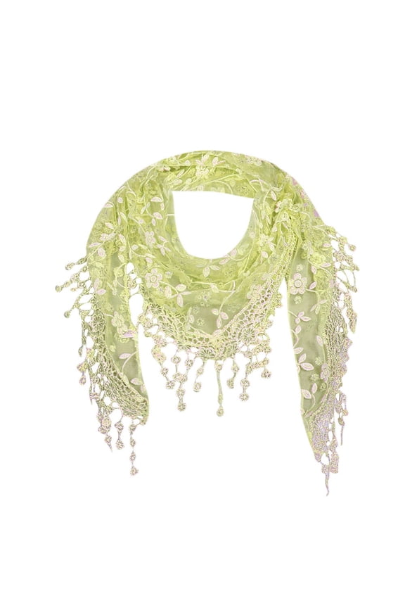 Lace Tassel Wrap Scarf Floral Women Scarf Shawl Scarfs for Women Triangle Scarf Green