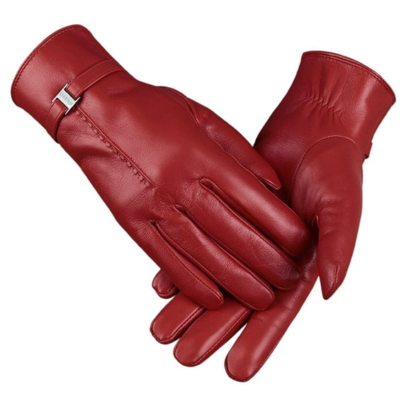 Fgnfyis Ladies Autumn Winter Solid Color Leather Gloves Windproof Thermal Lined Warm for Fashion Cold Protection and Daily Use Red
