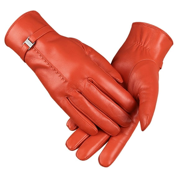 Fgnfyis Ladies Autumn Winter Solid Color Leather Gloves Windproof Thermal Lined Warm for Fashion Cold Protection and Daily Use Watermelon Red