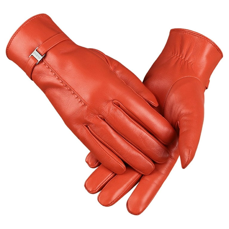 Fgnfyis Ladies Autumn Winter Solid Color Leather Gloves Windproof