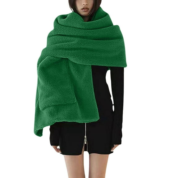 Fgnfyis Ladies Fashion Casual Oversized Pocket Shawl Wrap Soft Lamb Wool Blend Warm Scarf For Outdoor And Home Use Green One Size